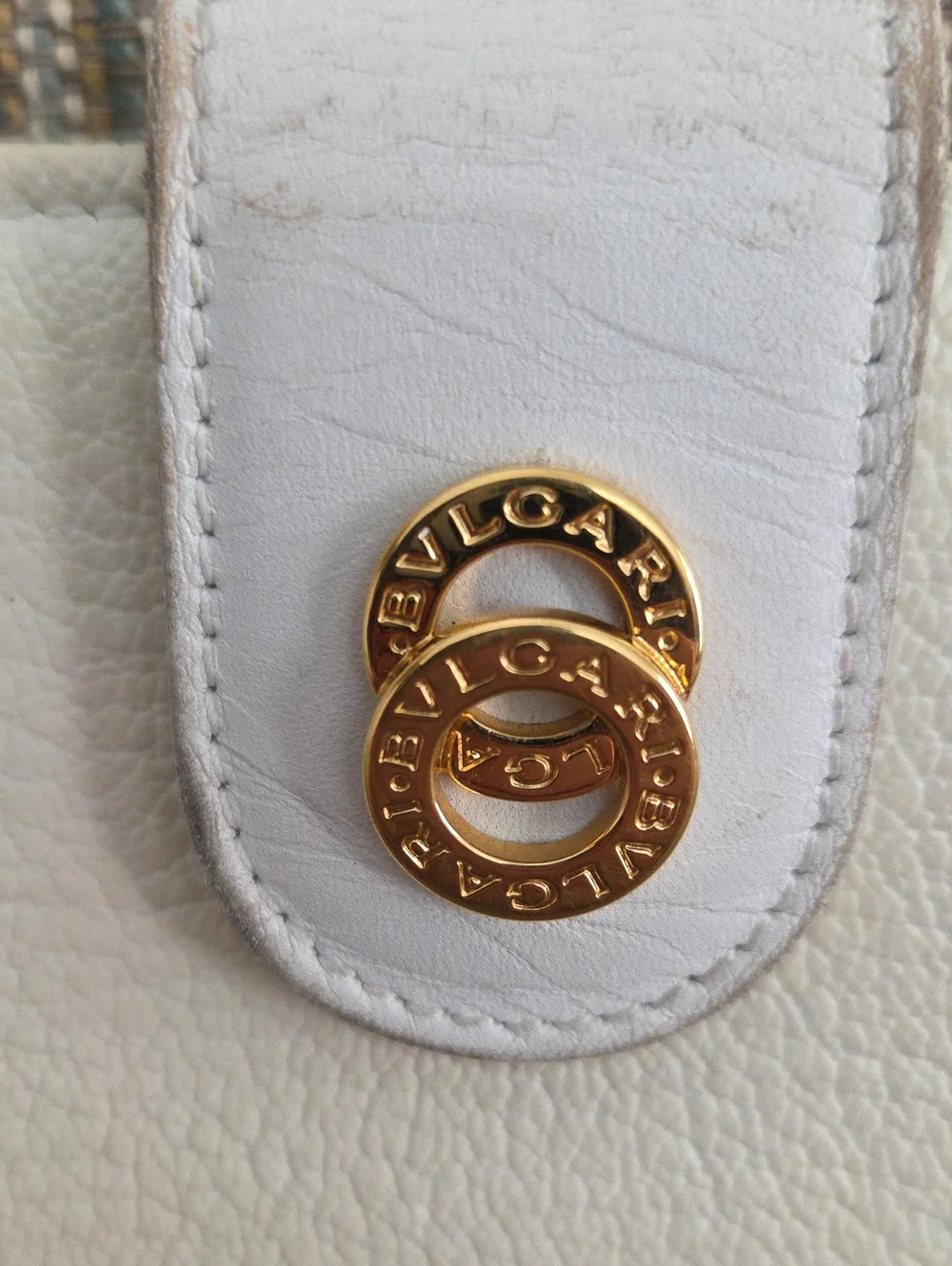 Bulgari White Leather Wallet with Gold-Tone Logo